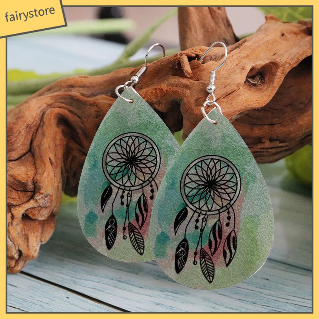 [FRO] 1 Cặp Bông Tai Móc Mặt Giả Da Nhuộm Màu Hình Giọt Nước Phong Cách Dân Tộc Thời Trang Dành Cho Nữ