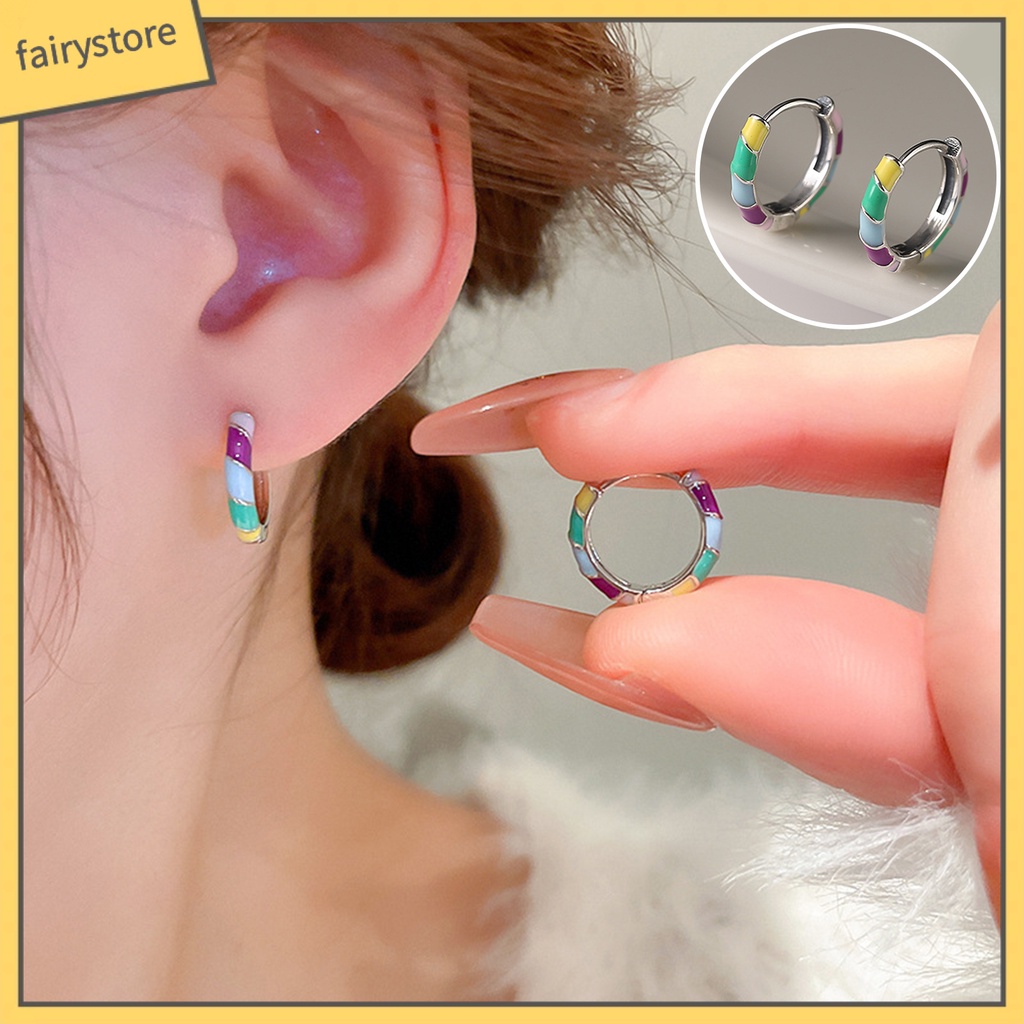 1 Đôi Bông Tai Hình Tròn Tráng Men Màu Tương Phản Chống Dị Ứng Độ Bóng Cao Thời Trang