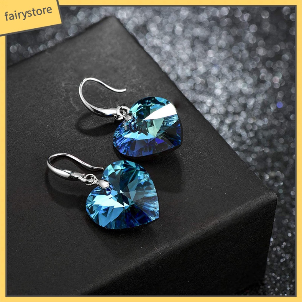 1 Cặp Bông Tai Móc Hình Trái Tim Đính Pha Lê Giả Thời Trang