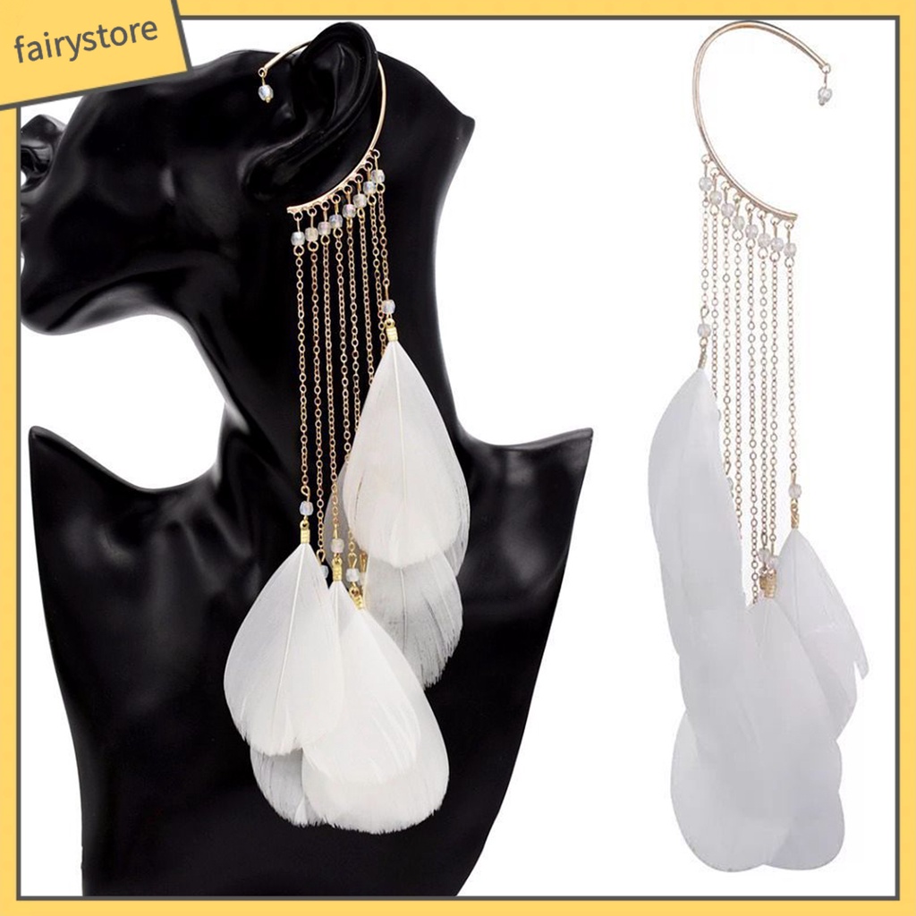 1 Đôi Bông Tai Đeo Vành Tai Hình Lông Vũ Phong Cách Bohemian Cổ Điển Dành Cho Nữ