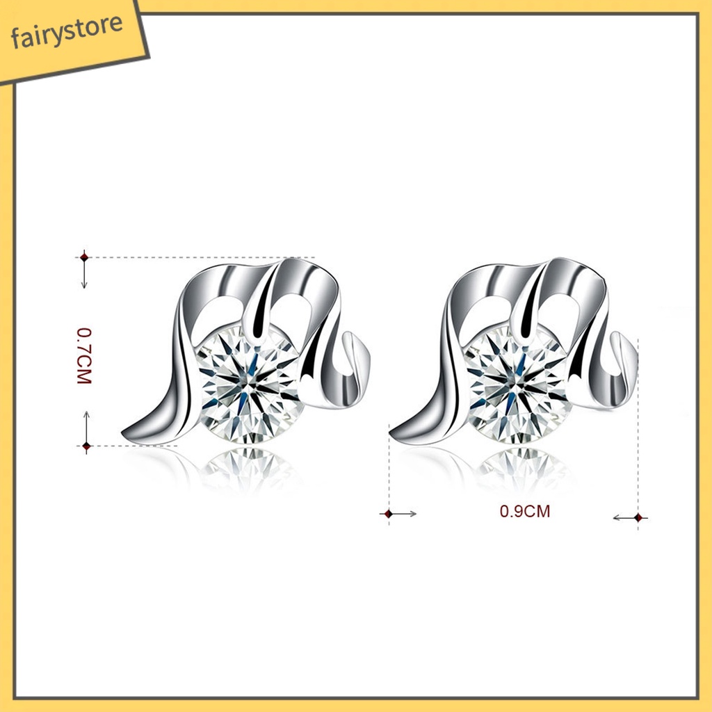1 Đôi Bông Tai Mạ Bạc 925 Hình Chữ M Đính Đá Zircon Đơn Giản