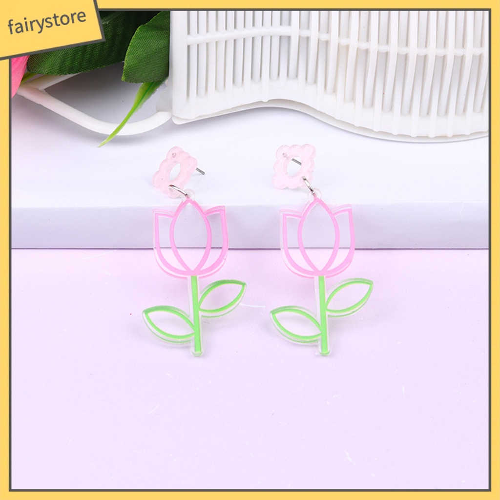 1 Đôi Bông Tai Hình Vuông Họa Tiết Hoa Mận Hoạt Hình Dễ Thương