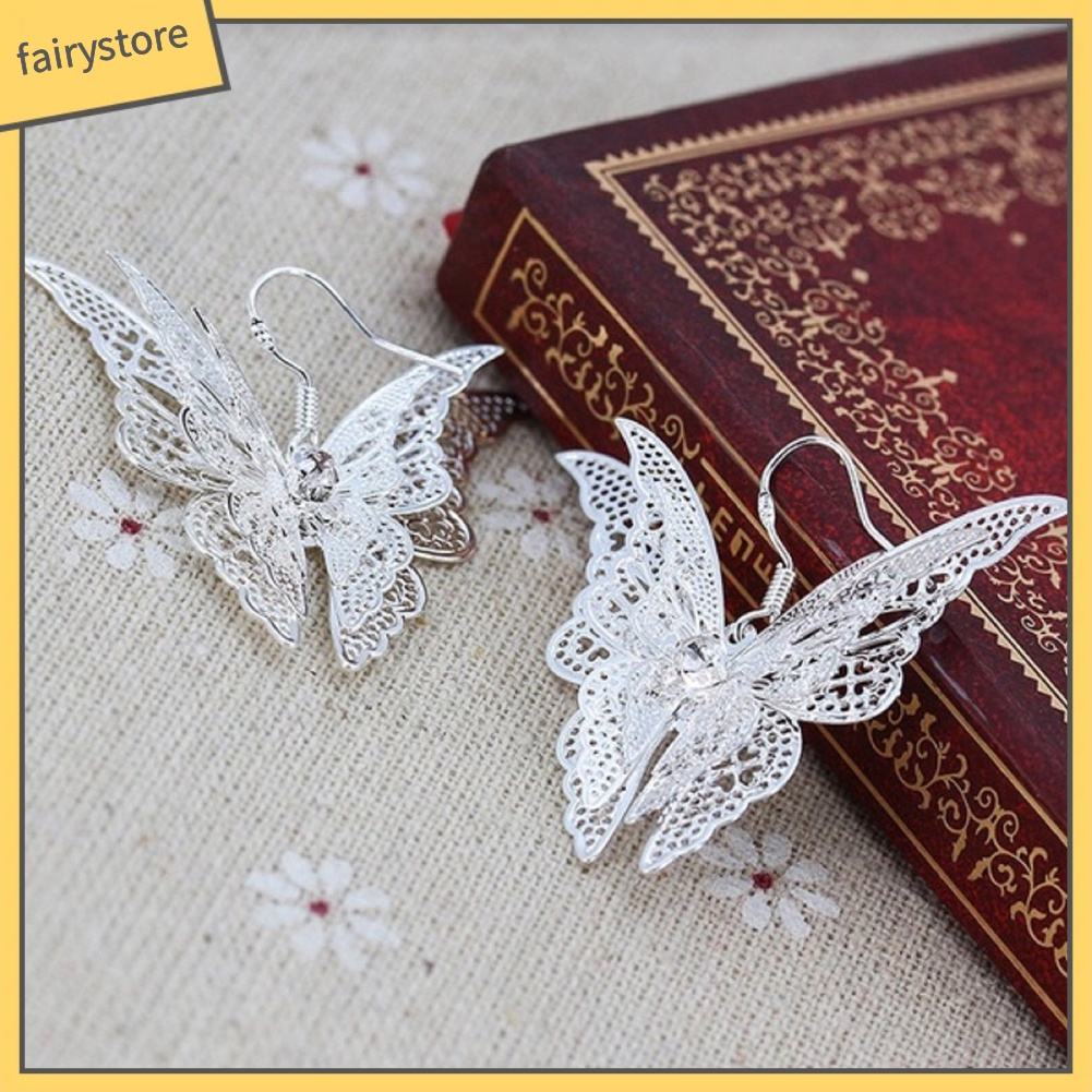 Bông Tai Hình Bướm Rỗng Đính Đá Zircon Phong Cách Vintage Dành Cho Nữ