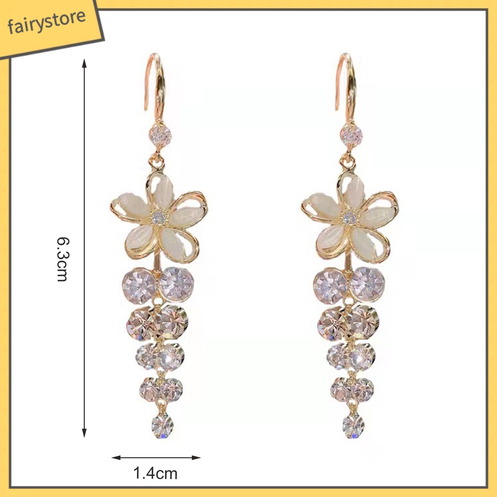 1 Đôi Bông Tai Hình Hoa Đính Đá Opal Nhân Tạo Lấp Lánh