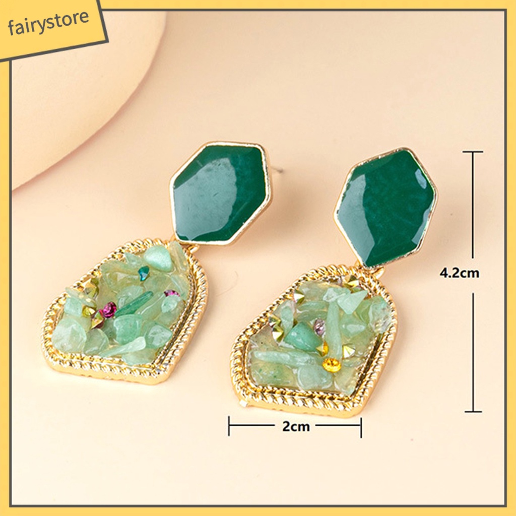 [FRO] 1 Đôi Bông Tai Lủng Lẳng Đá Giả Kim Cương Hình Học Phong Cách Ins Thích Hợp Làm Quà