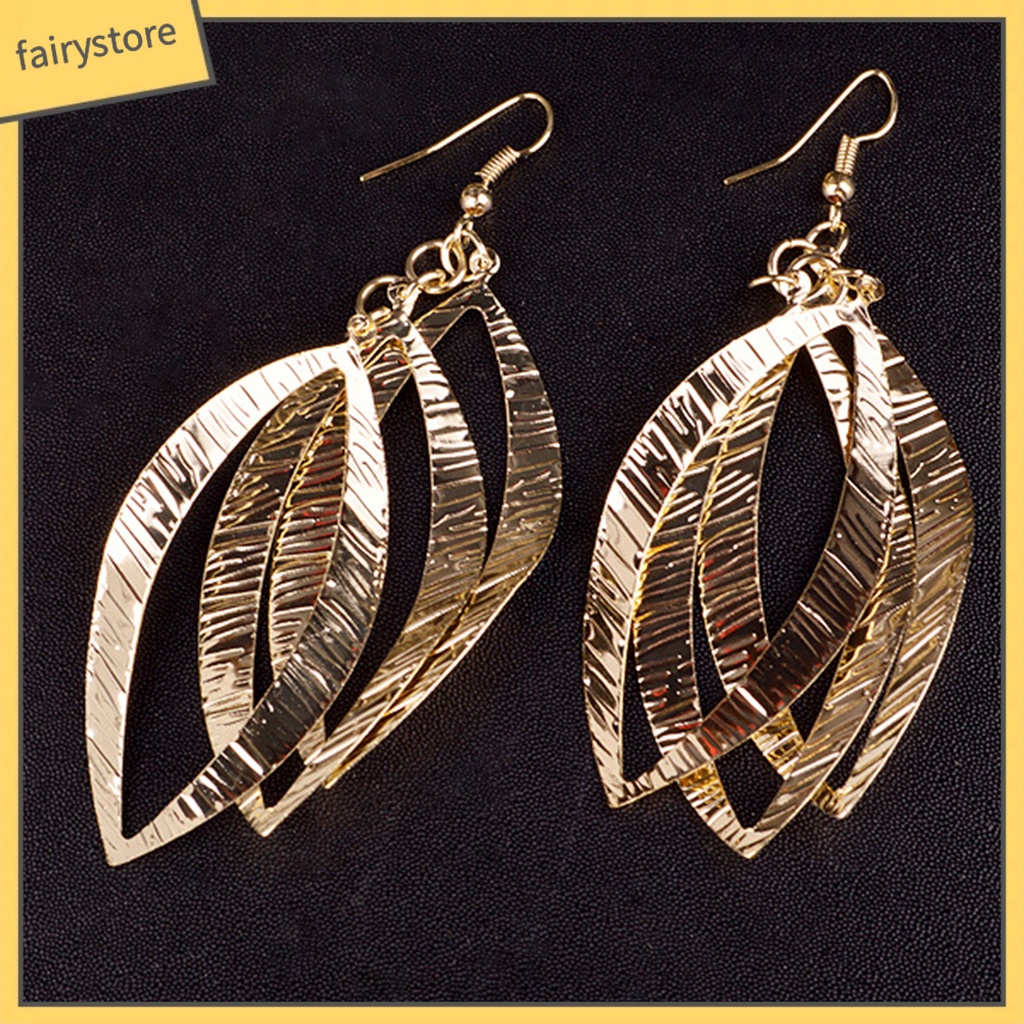 1 Đôi Bông Tai Dáng Dài Hình Chiếc Lá Bằng Hợp Kim Thân Thiện Với Da Chống Mòn Thời Trang Cho Nữ