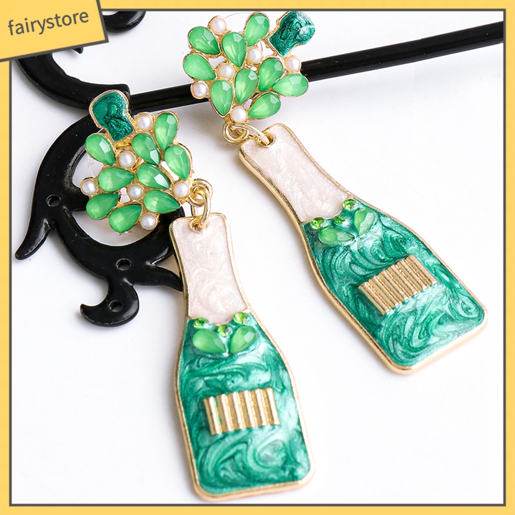 1 Đôi Bông Tai Hình Chai Rượu Đính Ngọc Trai Nhân Tạo Thời Trang