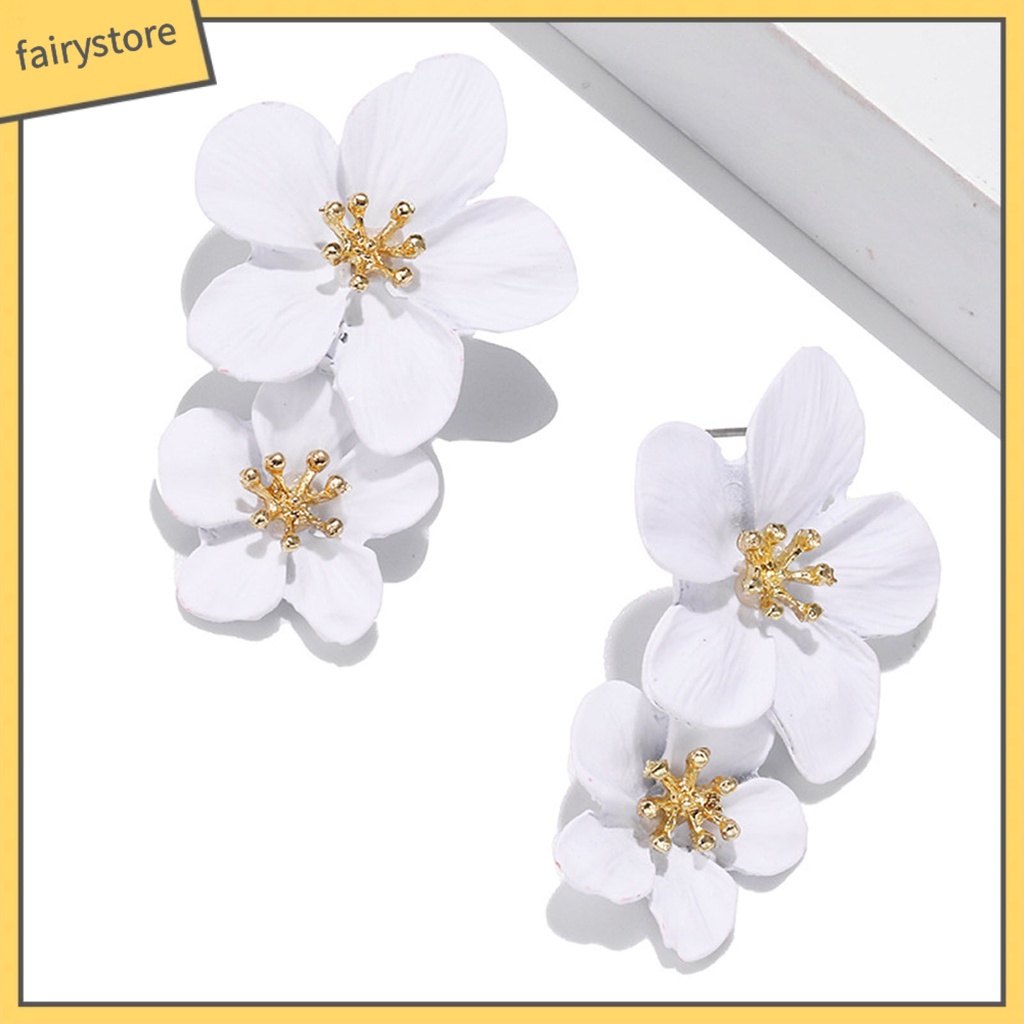 1 Đôi Bông Tai Hình Hoa Hai Lớp Không Gây Dị Ứng Thiết Kế Tinh Tế Thời Trang Dự Tiệc Cho Nữ