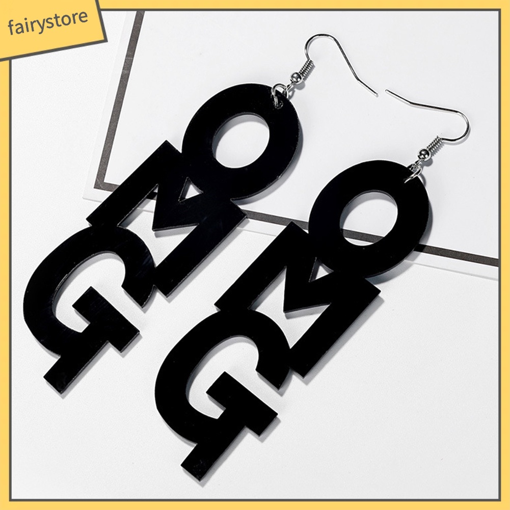 Bông Tai Dài Bằng Acrylic In Chữ OMG Phong Cách Hip Hop Thời Trang Cho Nữ