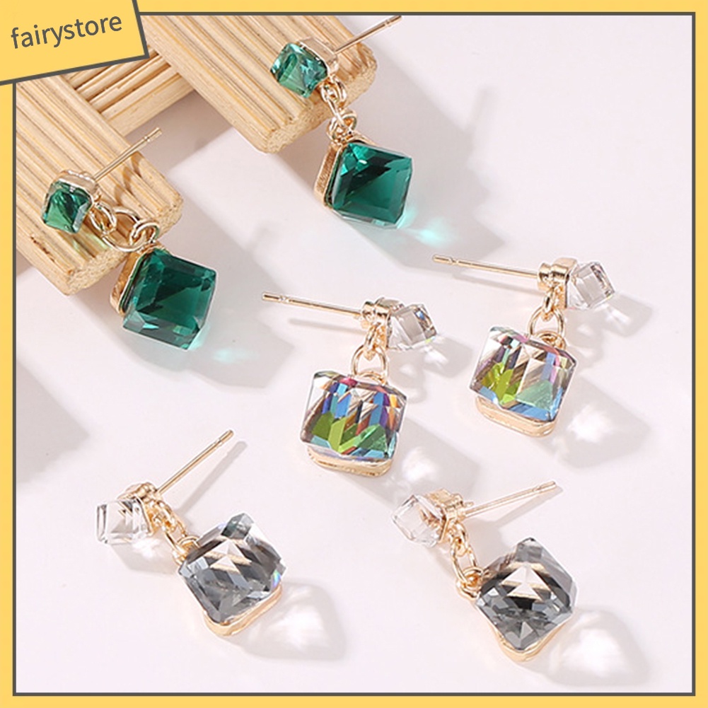 Bông Tai Hình Khối Lập Phương Đính Đá Thời Trang Dành Cho Nữ