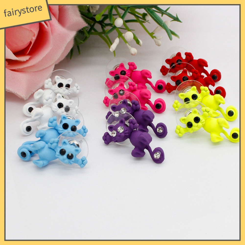 Khuyên Tai Hình Mèo 3D Đính Đá Dễ Thương Cho Nữ