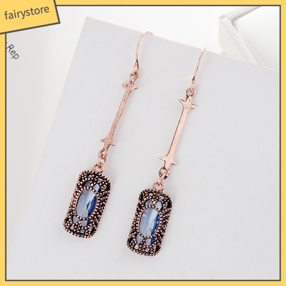 Bông Tai Dài Hình Chữ Nhật Đính Đá Zircon Phong Cách Retro Dành Cho Nữ