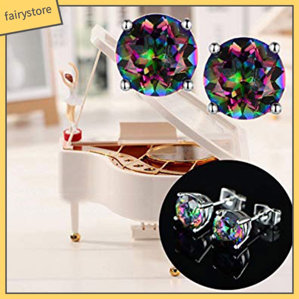 Bông Tai Xỏ Lỗ Đính Đá Zircon Nhiều Màu Phong Cách Cổ Điển Cho Nam Và Nữ