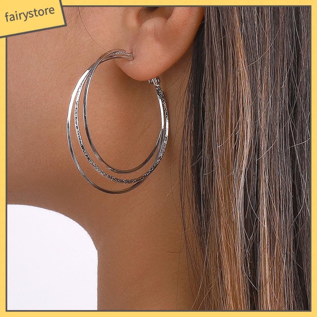 1 Đôi Bông Tai Hình Tròn Lớn Ba Lớp Thời Trang Dành Cho Nữ