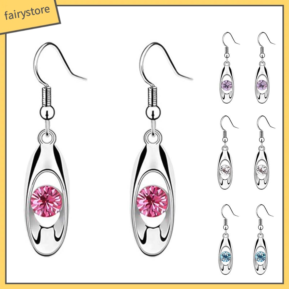 Bông Tai Dáng Dài Hình Giọt Nước Đính Đá Tròn Thời Trang Cho Nữ