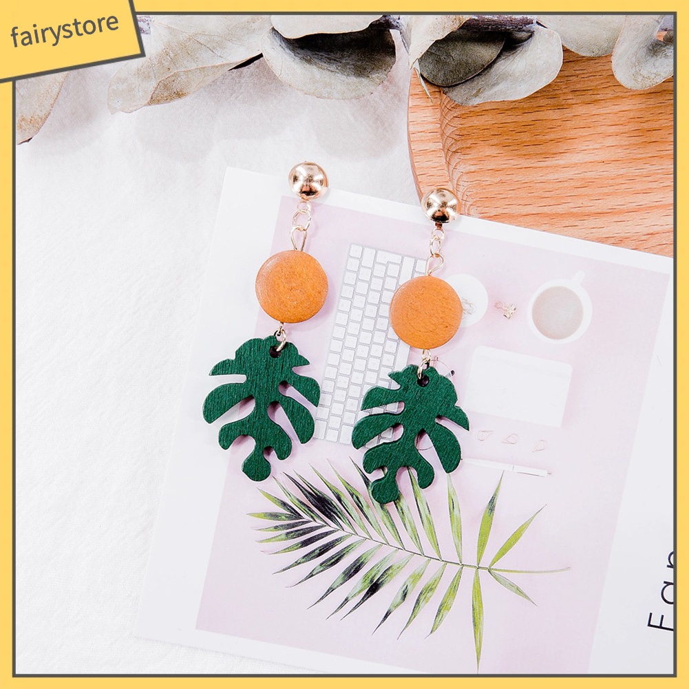 Bông Tai Hình Chiếc Lá Bằng Gỗ Phong Cách Bohemian Dành Cho Nữ