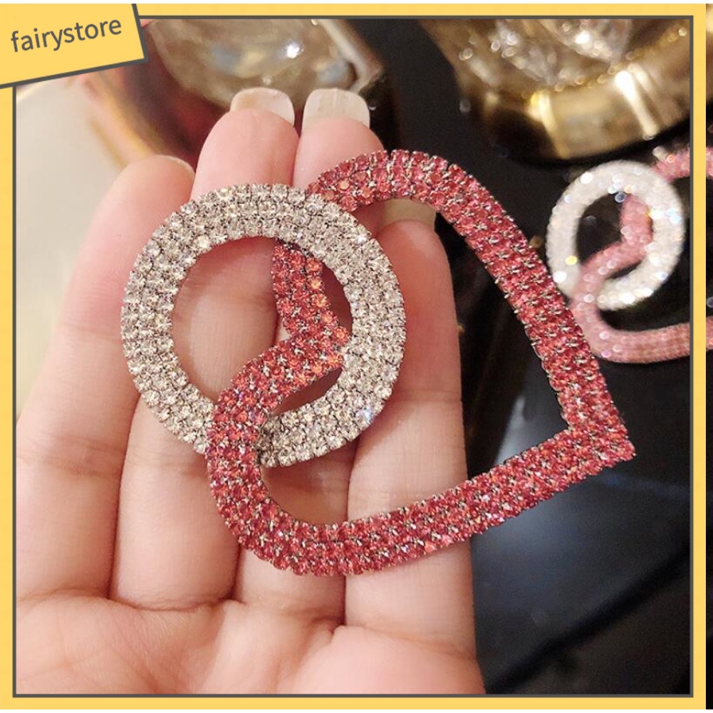 Bông Tai Hình Tròn Đính Đá Hình Trái Tim Cho Nữ