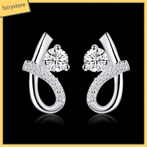 Khuyên Tai Mạ Bạc Đính Đá Zircon Thanh Lịch Cho Nữ