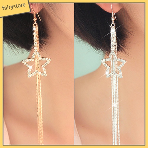 Bông Tai Dáng Dài Hình Ngôi Sao Đính Đá Thời Trang Cho Nữ [FRO]