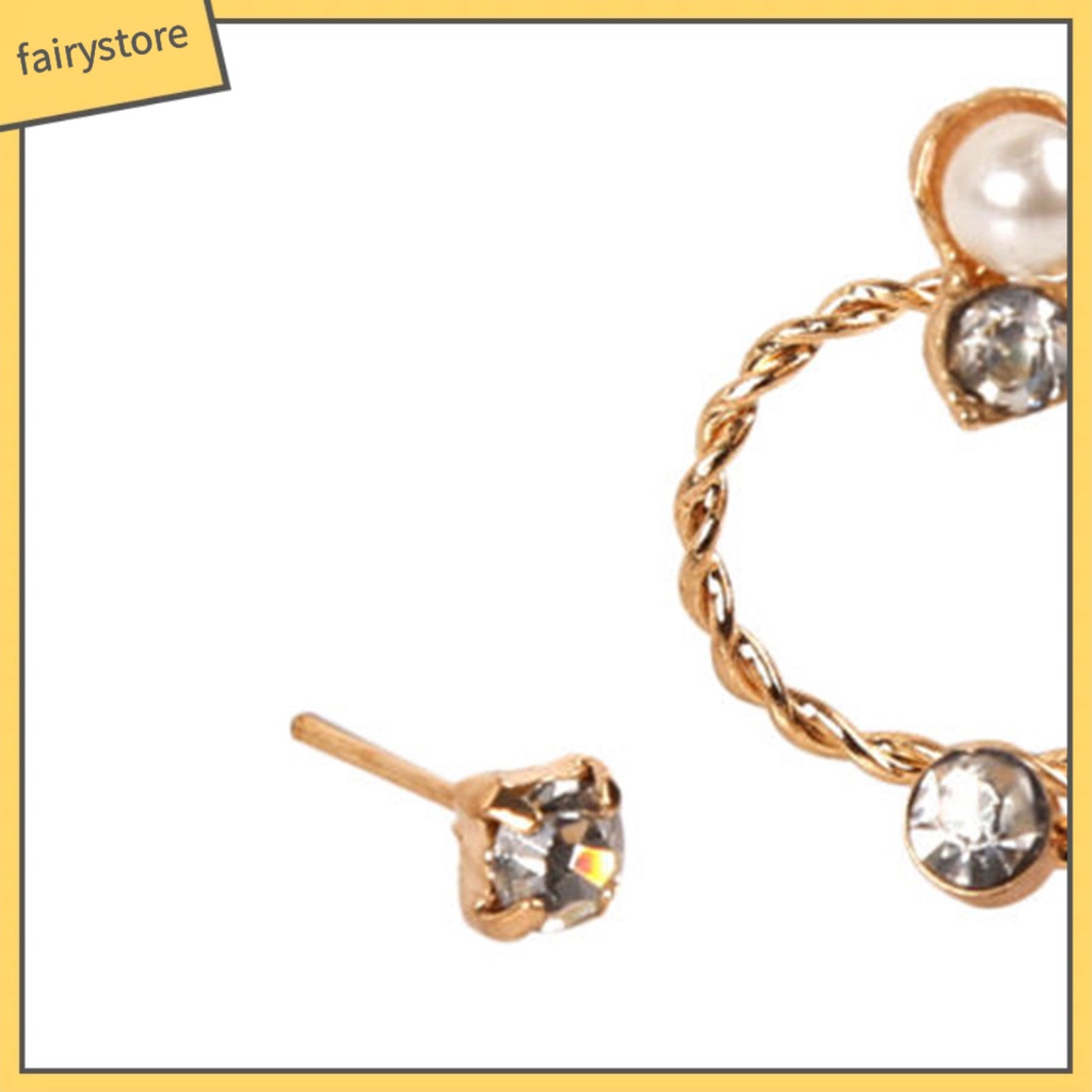 1 Bộ Bông Tai Hợp Kim Đính Đá &amp; Ngọc Trai Nhân Tạo Cho Nữ