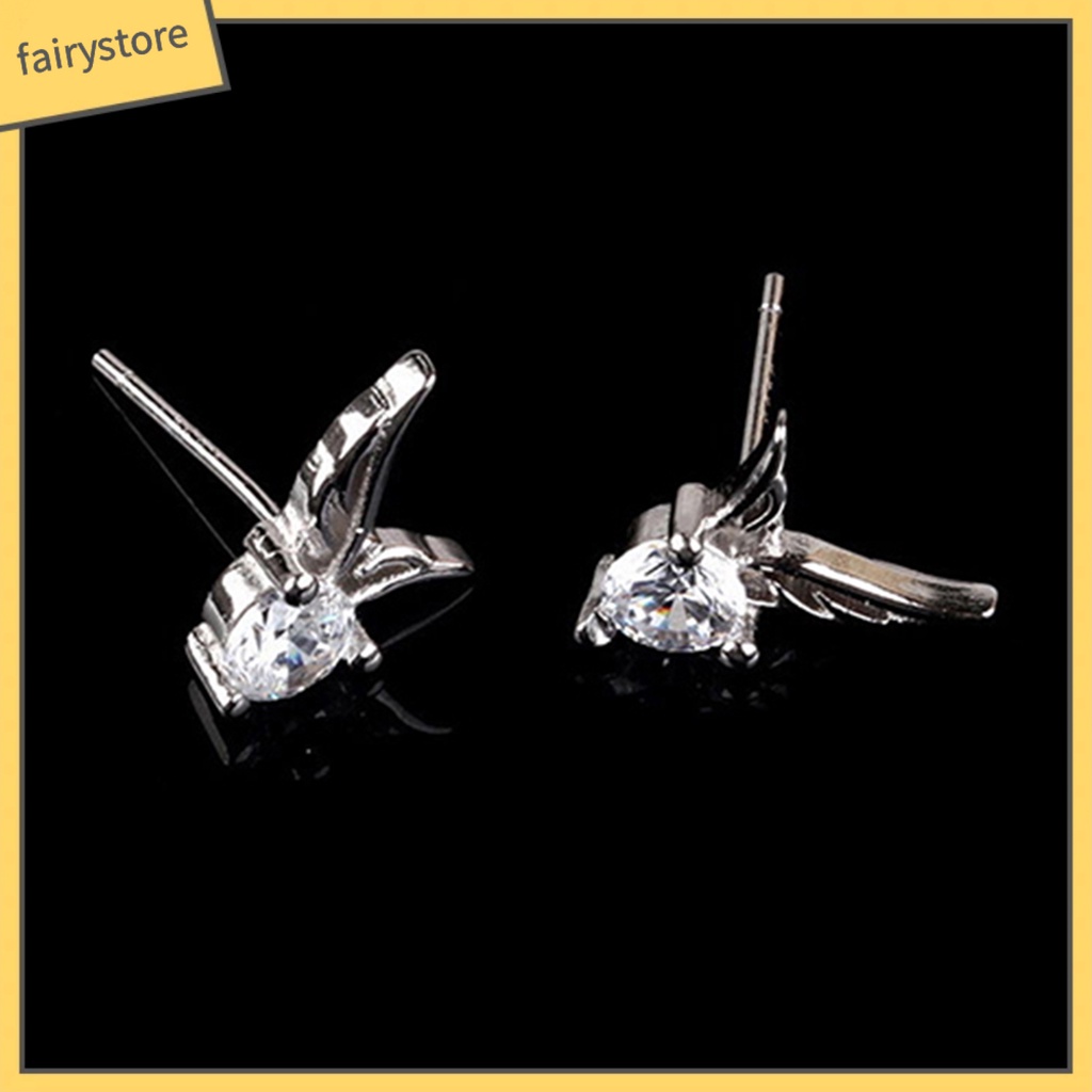 Bông Tai Mạ Bạc Hình Đôi Cánh Đính Đá Thời Trang Dành Cho Nữ