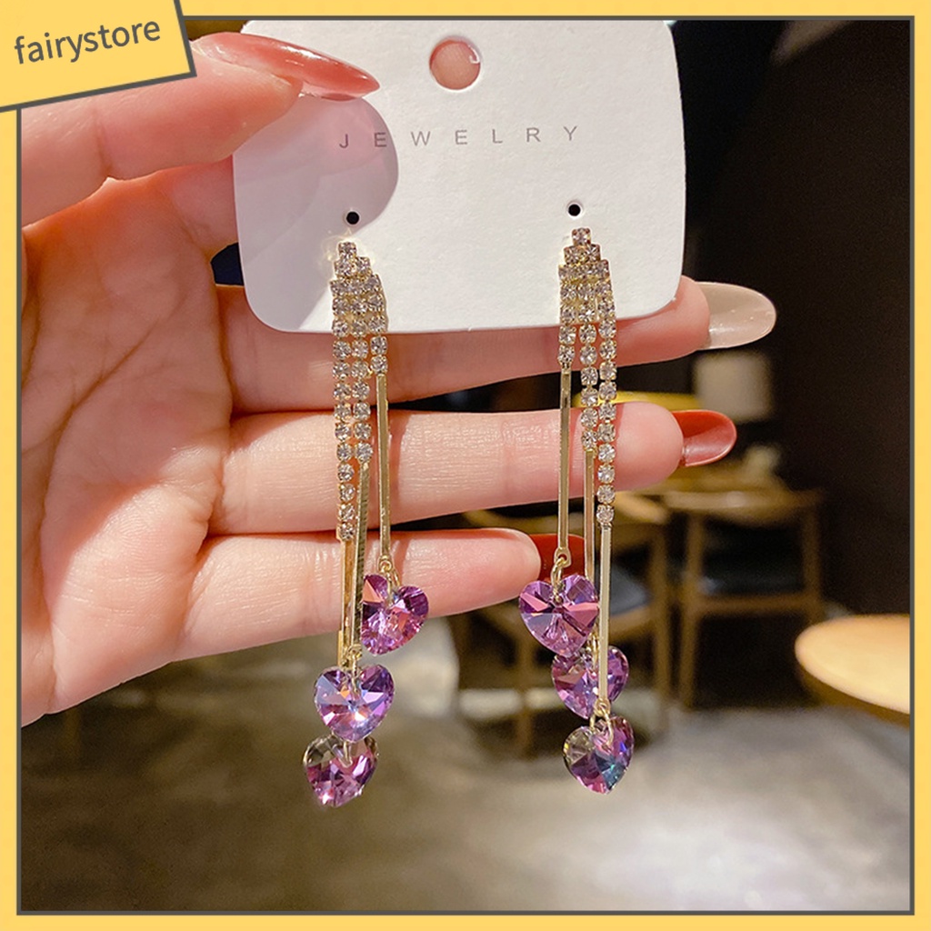 1 Đôi Bông Tai Đính Đá Phối Tua Rua Thời Trang Dành Cho Nữ