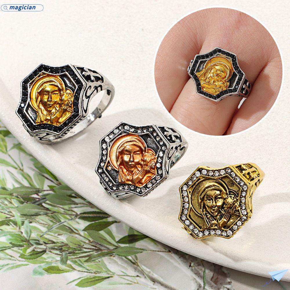 Nhẫn Hợp Kim Khắc Chữ Thập Phong Cách Vintage Kích Cỡ 6-12