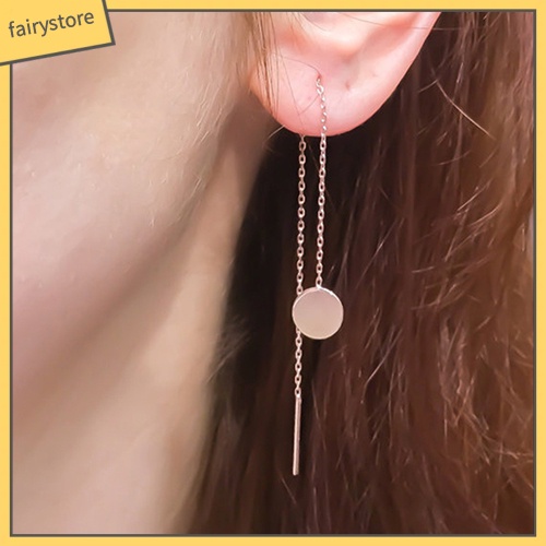 Bông Tai Dạng Xích Dài Mặt Tròn Đơn Giản Thời Trang Cho Nữ