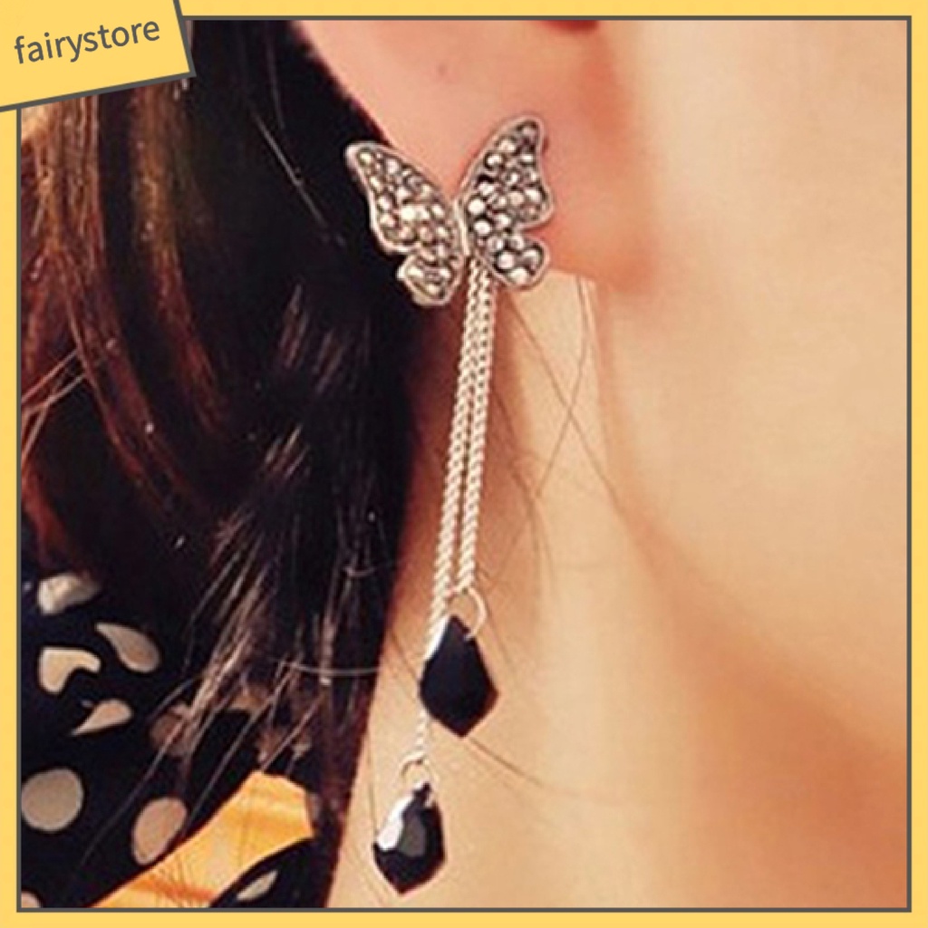 Bông Tai Dáng Dài Hình Bướm Bằng Hợp Kim Phong Cách Vintage Dành Cho Nữ