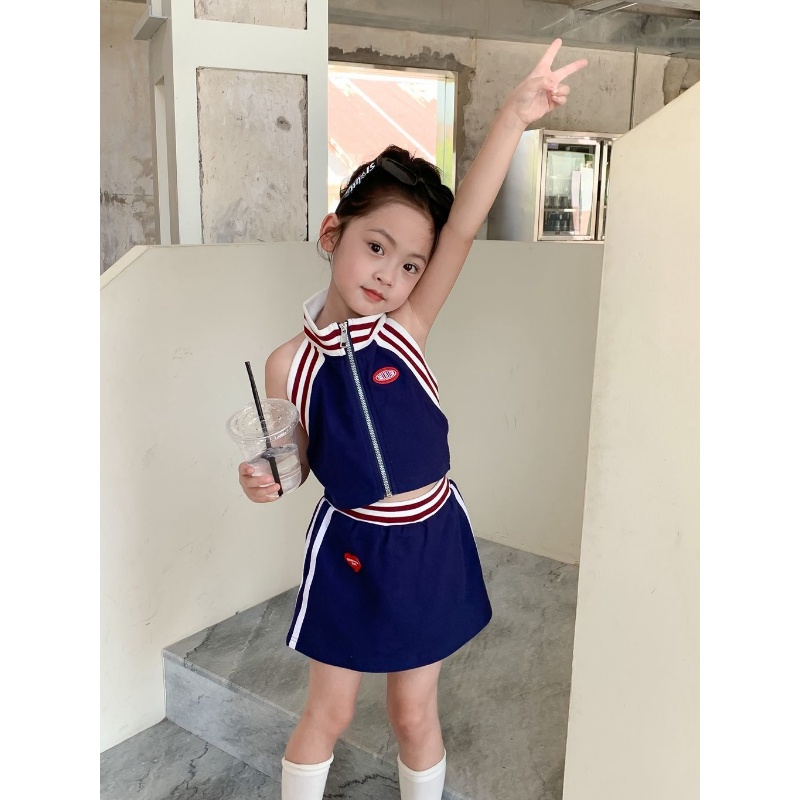 Bộ Áo Cotton Dệt Kim + Chân Váy Ngắn Phong Cách Cilantro Thời Trang Mùa Hè Cho Bé Gái