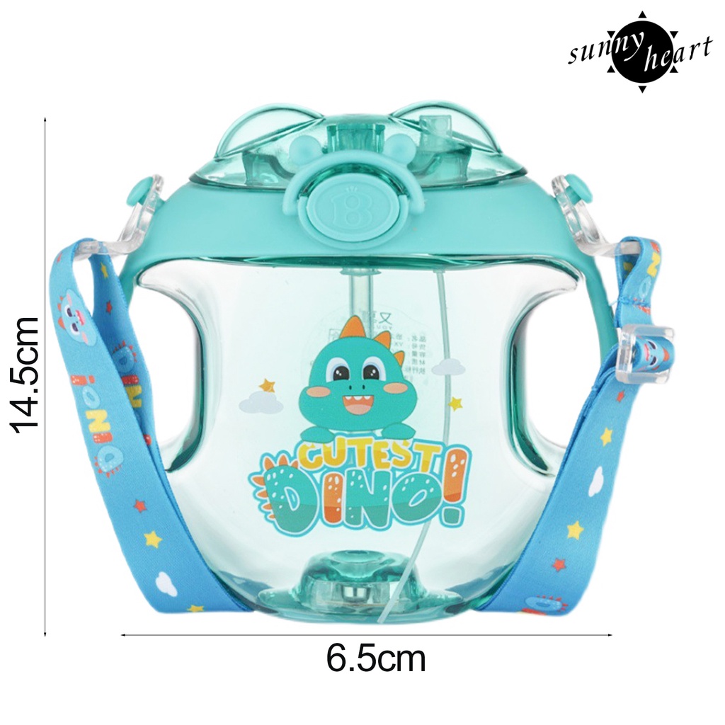 1 Bộ Bình Nước 450ml Hình Khủng Long Hoạt Hình Có Dây Đeo Vai Chống Rò Rỉ Cho Trẻ Em