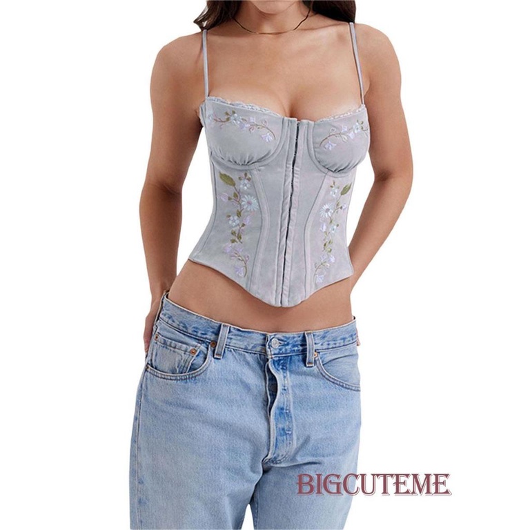 Áo Lửng Hai Dây Thêu Hoa Thời Trang Mùa Hè Cho Nữ