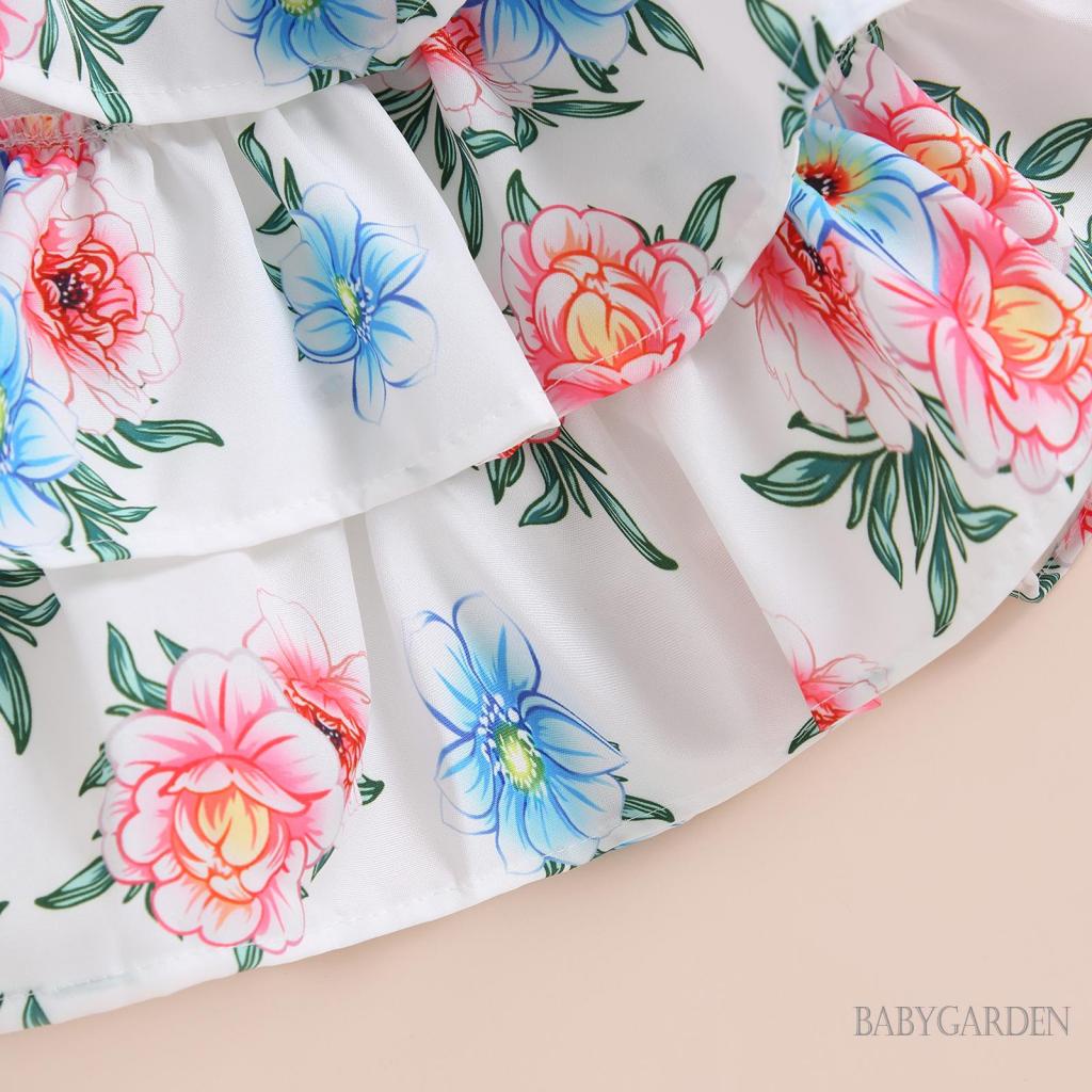 Đầm Không Tay Hở Lưng Họa Tiết Hoa Kèm Băng Đô Xinh Xắn Cho Bé Gái 1-6 Tuổi