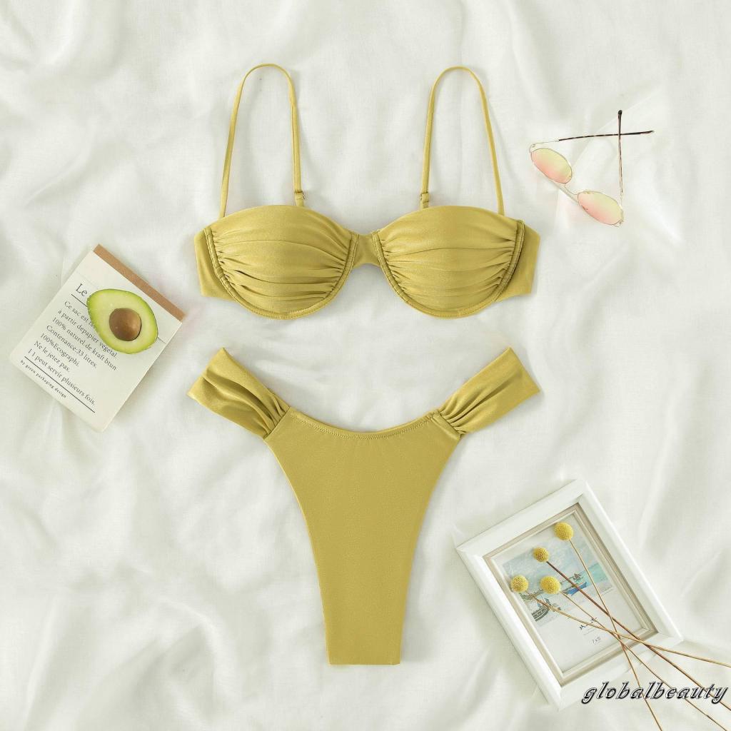 Bộ Đồ Bơi Hai Mảnh Không Tay Áo + Quần Đùi Màu Sắc Đơn Giản Cho Nữ