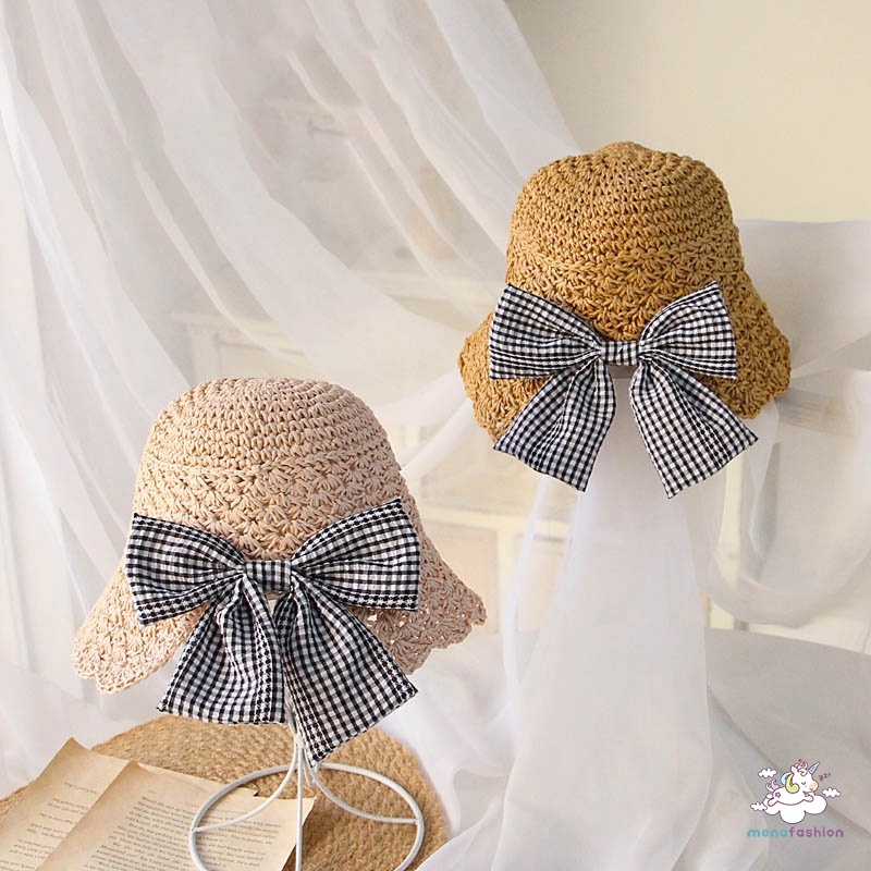 Mũ Cói Rộng Vành Thoáng Khí Đính Nơ Thời Trang Đi Biển Mùa Hè Cho Bé