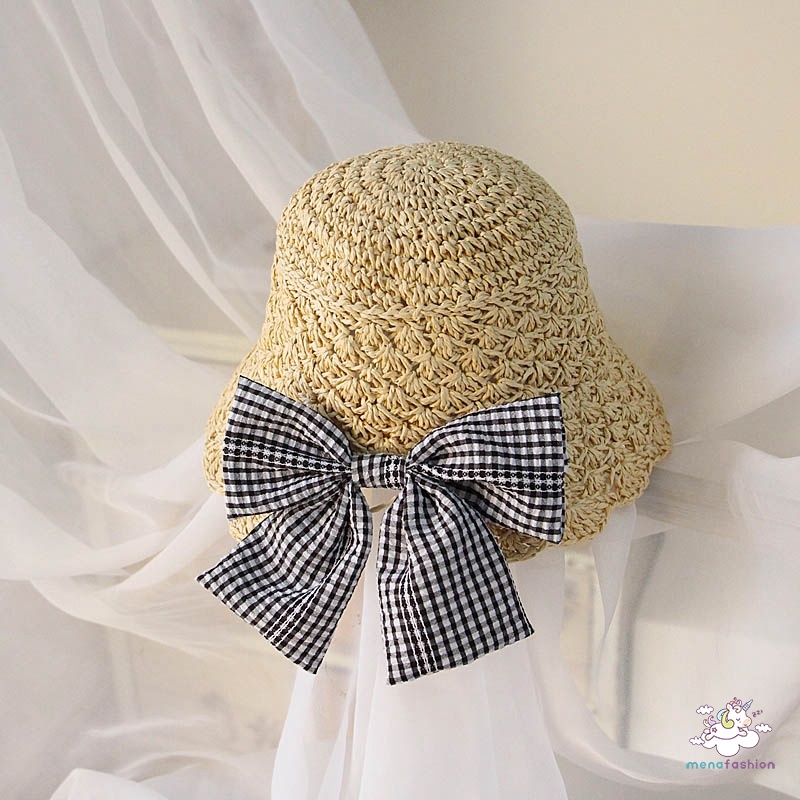 Mũ Cói Rộng Vành Thoáng Khí Đính Nơ Thời Trang Đi Biển Mùa Hè Cho Bé