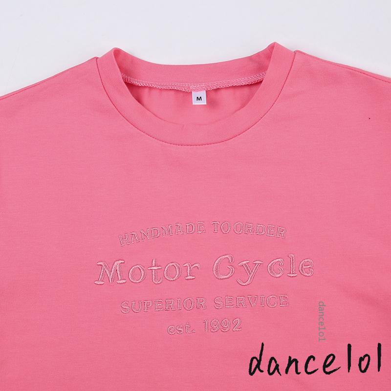 Áo Thun Tay Ngắn Cổ Tròn Thêu Chữ dance1o1