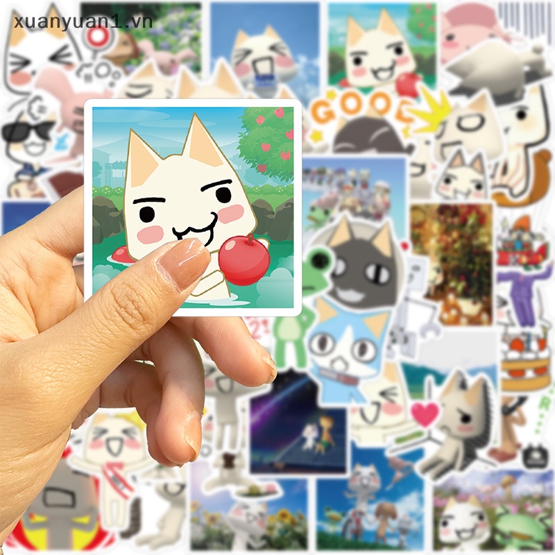 Set 50 Miếng Dán Pvc Hình Mèo Hoạt Hình Dễ Thương Chống Nước Trang Trí Laptop