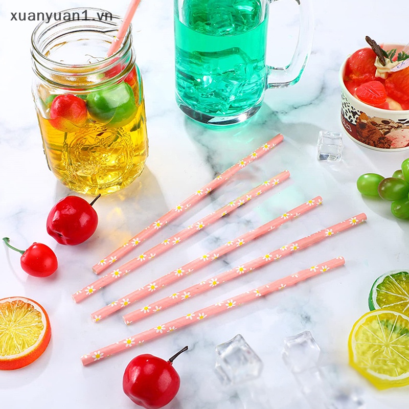 Set 25 Ống Hút Giấy Họa Tiết Hoa Cúc Nhỏ Dùng Một Lần Trang Trí Tiệc