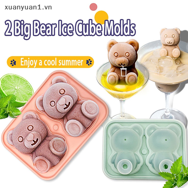 1 Khuôn Silicon Làm Đá 2 / 4 Ô Hình Gấu Teddy Nhỏ 3D