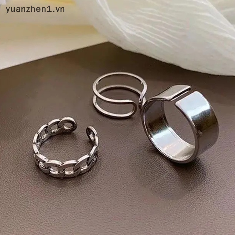 Set 3 Nhẫn Bạc Có Thể Điều Chỉnh Phong Cách Thời Trang Gothic Dành Cho Nam Và Nữ