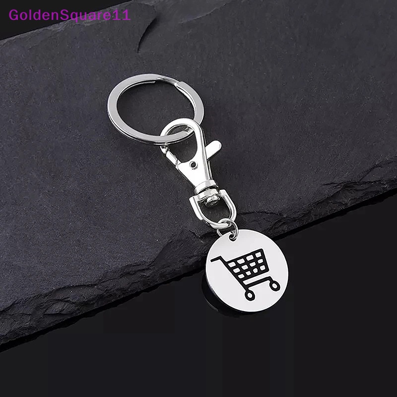 Móc Khóa Tròn Màu Vàng Bằng Thép Không Gỉ In Logo Xe Đẩy Mua Sắm Sáng Tạo