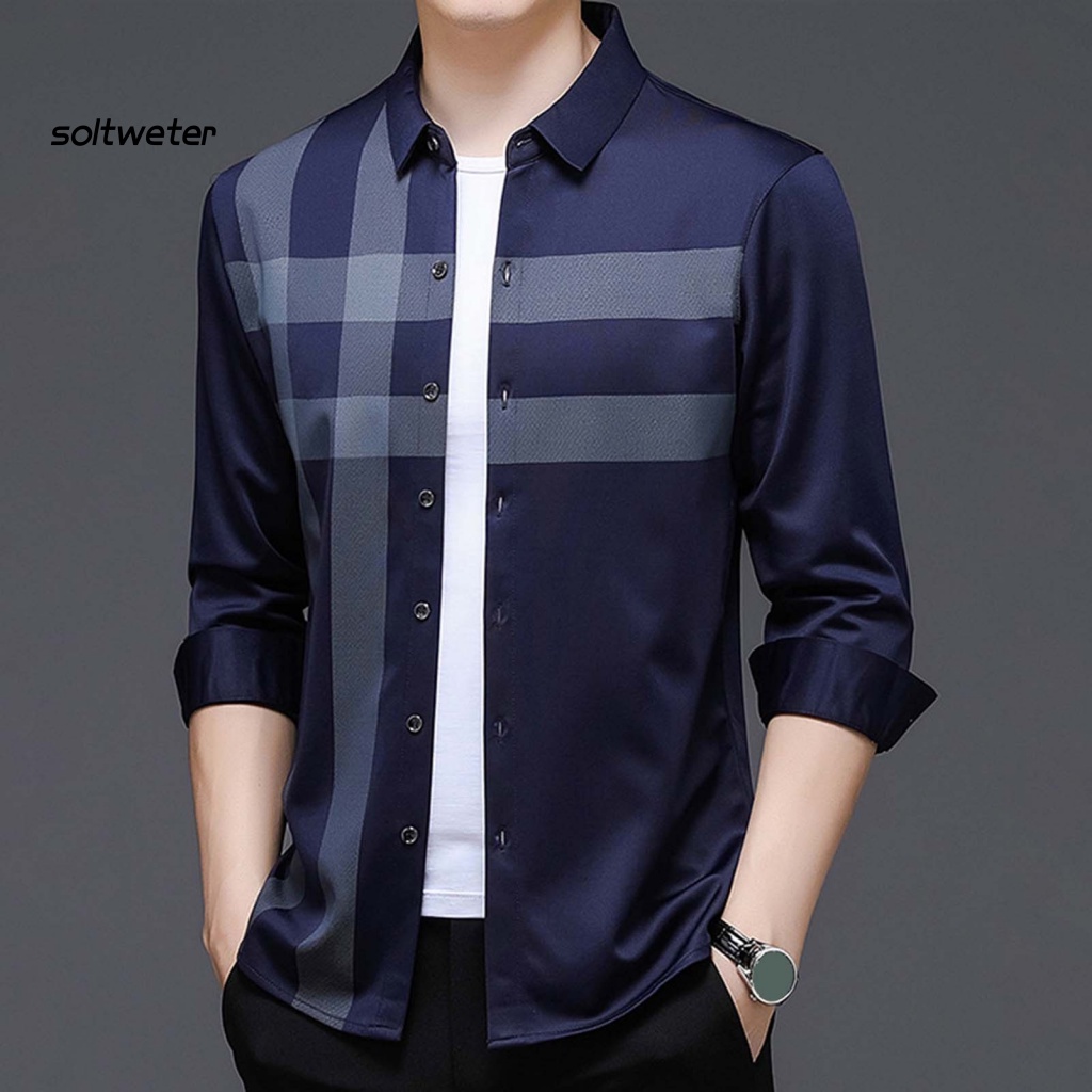 Áo Sơ Mi Tay Dài Kẻ Sọc Bằng Lụa Mềm Mại Giữ Ấm Mùa Xuân Cho Nam