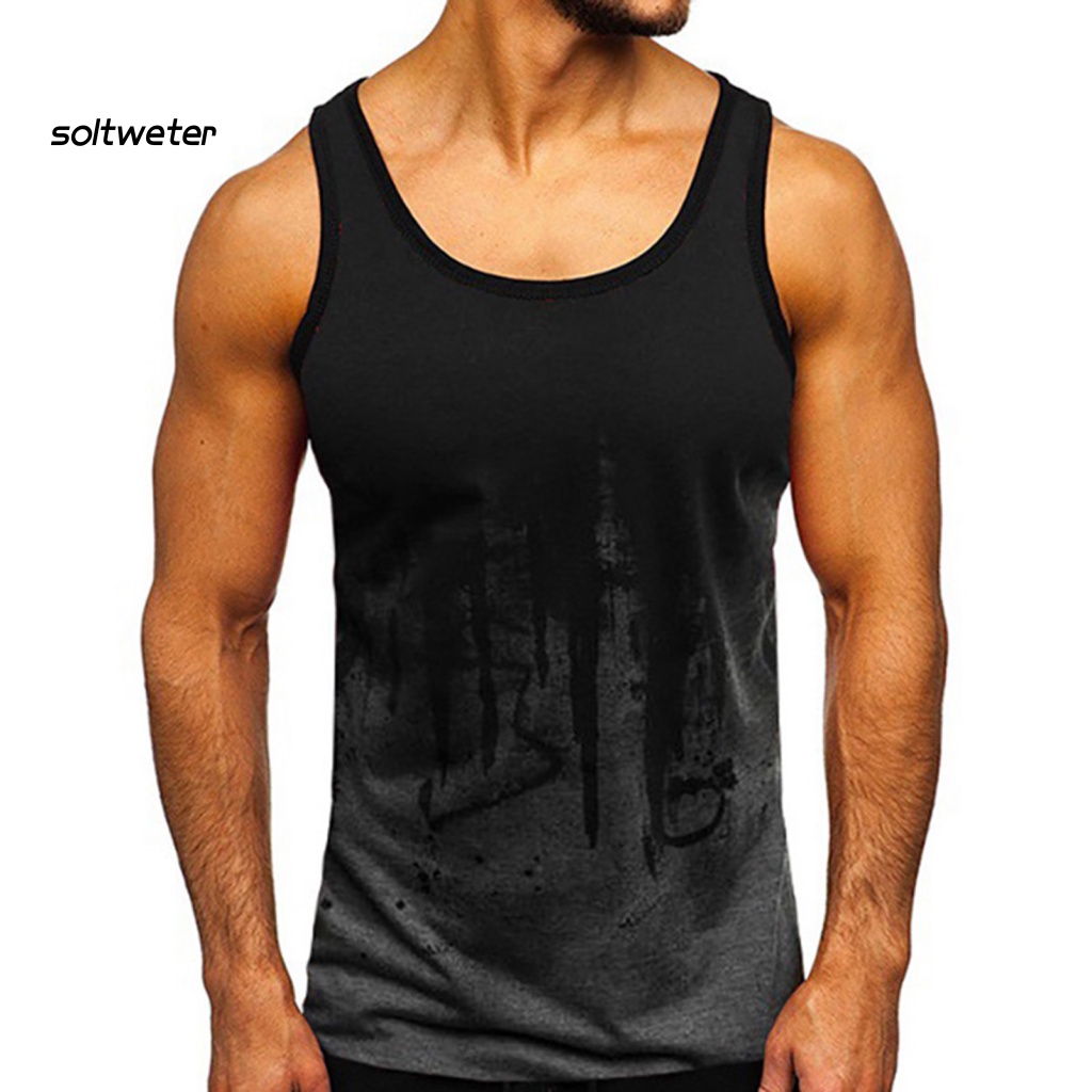 Áo Thun Sát Nách Cổ Tròn In Họa Tiết Kỹ Thuật Số Dáng Rộng Thấm Hút Mồ Hôi Thoáng Khí Thời Trang Cho Nam