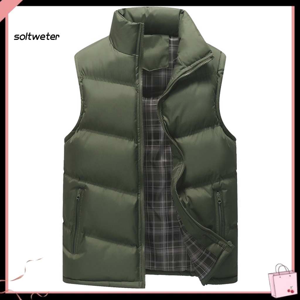 Áo Vest Cổ Đứng Dáng Rộng Cỡ Lớn Bằng Polyester Màu Trơn Giữ Ấm Thời Trang Cho Nam