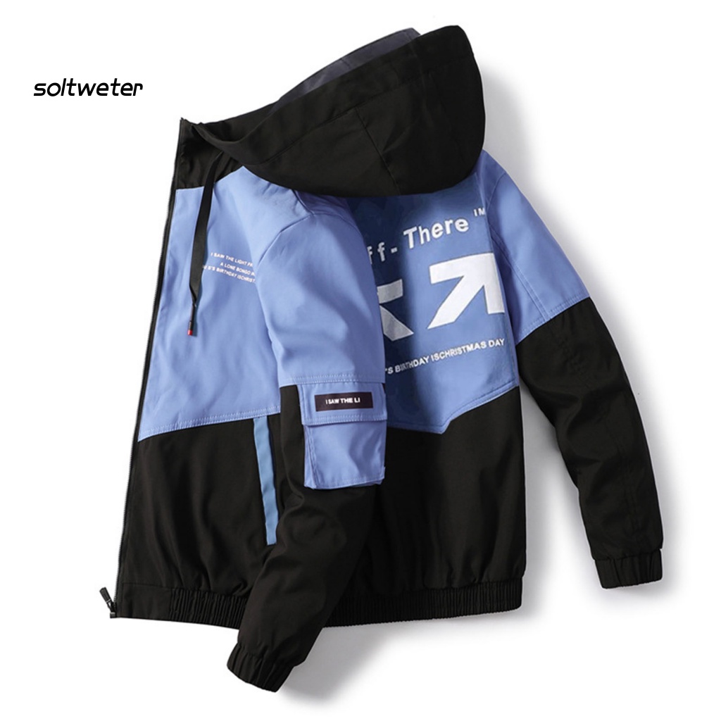 Áo Khoác Khóa Kéo Màu Sắc Tương Phản In Chữ Thời Trang Cho Nam