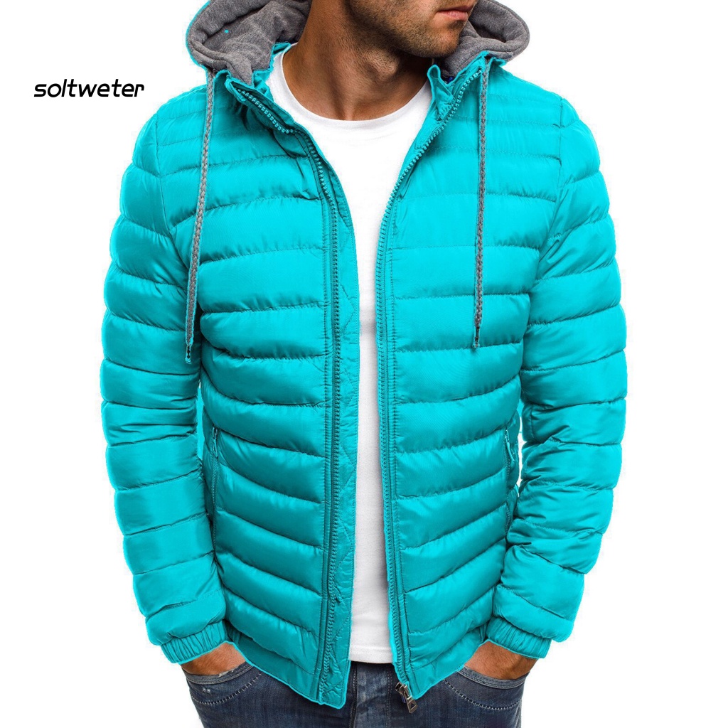 Áo Khoác Nam Tay Dài Có Nón Và Túi Màu Trơn Chống Lạnh Bằng Vải Cotton Dày Dặn