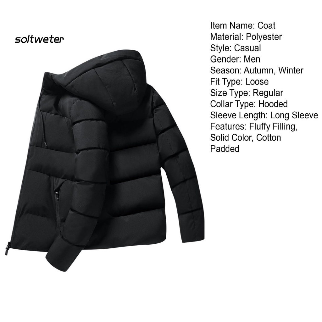 Áo Khoác Phao Cotton Màu Trơn Tay Dài Có Khóa Kéo Chống Lạnh Thời Trang Thu Đông Cho Nam