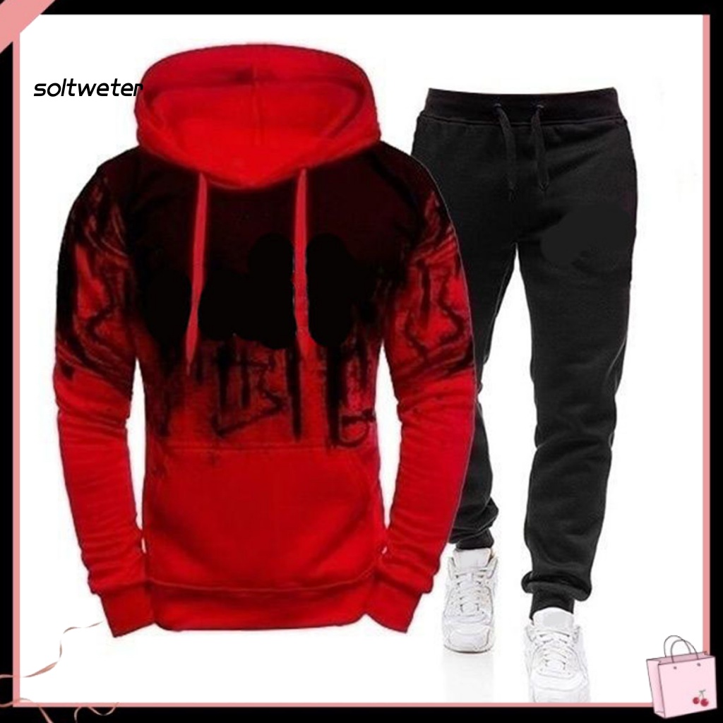 Bộ Đồ 2 Món Gồm Áo Hoodie Tay Dài Và Quần Dài Dây Rút Thấm Hút Mồ Hôi In Họa Tiết Vết Mực Thời Trang Cho Nam