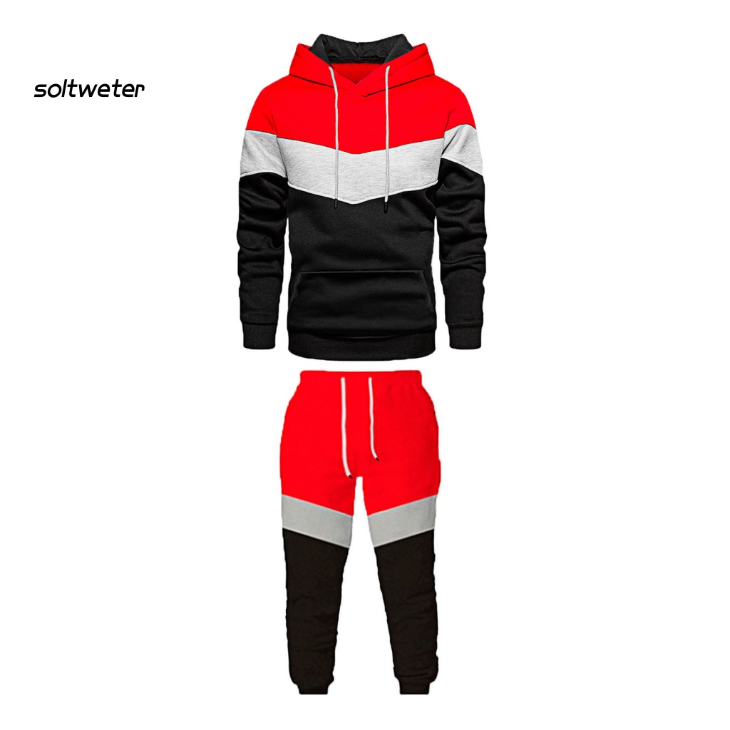 St Bộ Đồ Thể Thao Hai Mảnh Áo Hoodie Dáng Rộng Dây Rút Màu Tương Phản Mặc Hàng Ngày